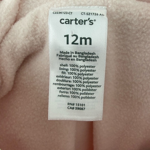 Carter's 12mo. Girls’ Pink Snowsuit - Picture 2 of 4